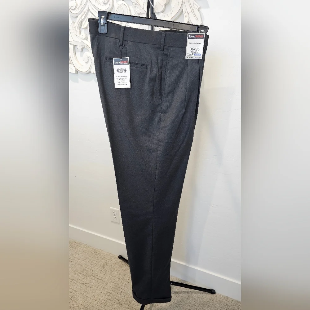 Roundtree & Yorke travelSMART Mens Tall Charcoal Gray Dress Pants Size 36×36 NWT
